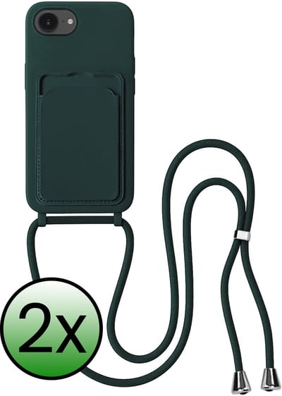 Hoes Geschikt voor iPhone 17e Hoesje Met Koord - Telefoonhoesje Geschikt voor iPhone 17e Backcover Met Afneembaar Koord - Donkergroen - 2 Stuks
