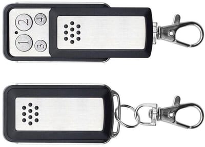 Twee toegangscontrole-afstandsbedieningen, 433,92 MHz, geschikt voor zoemers, geschikt voor A-vid-sen, Ex-tel en T-hom-Son, met vier knoppen.