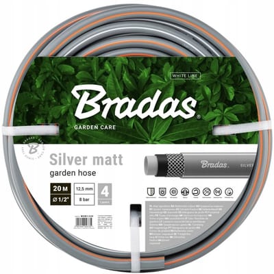 Bradas zilver mat 1/2" 20m tuinslang - 4 lagen, UV- en algenbestendig