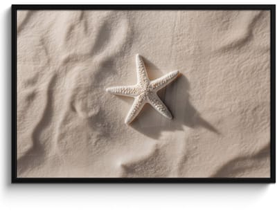 Poster in lijst - Fotolijst 120x80 cm - Posters - Strand - Zeester - Zand - Beige - Posterlijst zwart - Decoratie - Wanddecoratie woonkamer - Muurdecoratie slaapkamer