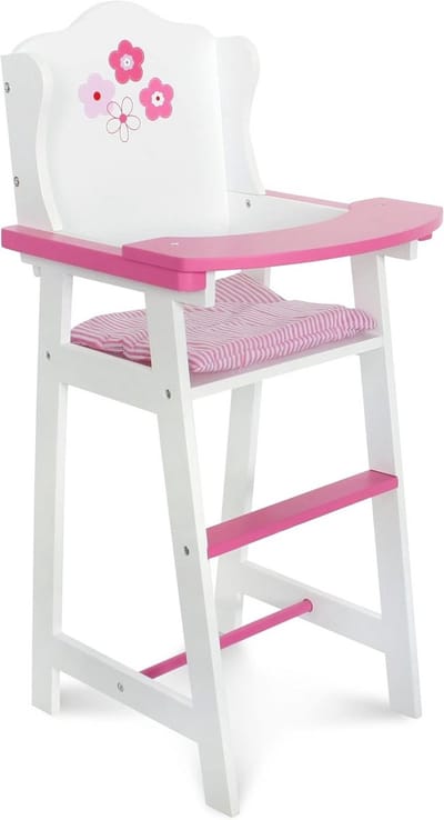 Ronde Poppenstoel met Zacht Kussen voor Poppen tot 46 cm - Wit en Roze