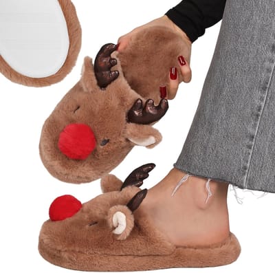 Rendier ANTI-SLIP dames pantoffels, WARME, ZACHTE, BONTEN huisslippers, kerstmis