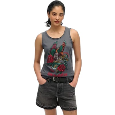 Superdry - Neo Trad Tattoo tanktop met laag uitgesneden ronde hals - Dames - Vesten