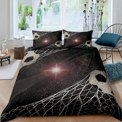 Housse de couette Football pour garçons et filles Housse de couette Vintage Football Jumeau Terrain de Football Noir Parures de lit Thème Sport Ensemble de lit EU Single(135x200cm)