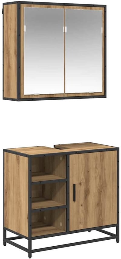 vidaXL - Badkamermeubel - Set - met - plank - 2 - pcs - Artisan - Eiken - Bewerkt - hout