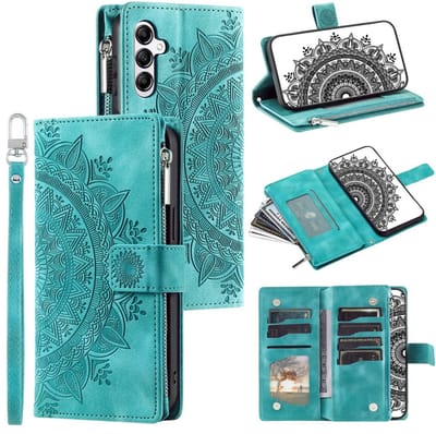 Telefoonhoesje geschikt voor Samsung Galaxy A26 5G / A17 5G- Portemonnee met rits - book-case hoesje - ruimte voor 8 pasjes - mandala groen