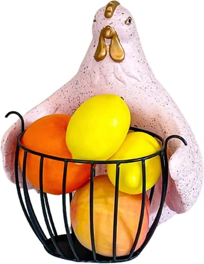 Eiermand Knuffelkip - Opbergmand Keuken - Fruit & Eieren - Rustieke Boerderijstijl - 26x25x20 cm - Roze