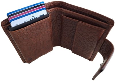 Oi donker bruine "Kroko-look" leren billfold met Cardprotector afsluitbaar / normale portemonnee met Figuretta pasjeshouder en lip om af te sluiten / leren beurs met metalen anti skim pasjeshouder / bruin leer / 671Brown Bubbels