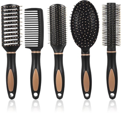 Dailygoods - 5 stuks anti-wirwar haarborstelsets voor dames en heren, ontwarrende borstels, peddelborstelset, haarborstelset, antistatische ontluchtingskammen voor vrouwen mannen, natte en krullende haren, salon