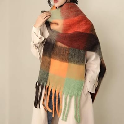 Sjaal - Oversized Warme Sjaal Dames - Dik Gebreid Ruitpatroon - Lang Groot Winter Sjaal - Perfect voor Koud Weer en Dagelijks Gebruik - Comfortabel en Stijlvol