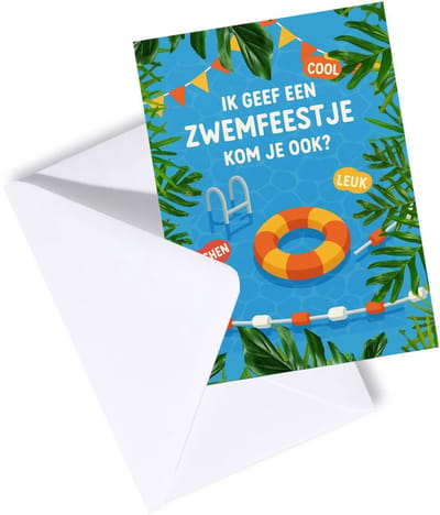 Uitnodiging Zwemfeestje - Set 8 stuks met enveloppen - Uitnodiging feestje Jongen Meisje