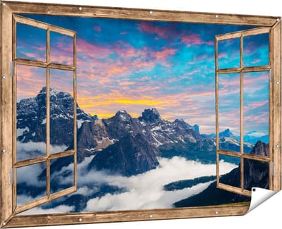 Gards Tuinposter Bloemenveld met Paarse Kosmos - 90x60 cm - Tuindoek - Tuindecoratie - Wanddecoratie buiten - Tuinschilderij