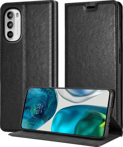 Cadorabo Hoesje geschikt voor Motorola MOTO G52 4G / G82 5G in ZWARTE NACHT - Beschermhoes met magnetische sluiting, standfunctie en kaartvakje Book Case Cover Etui