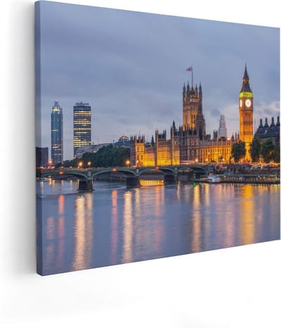Artaza Canvas Schilderij Big Ben - 50x40 cm - Wanddecoratie Londen - Muurdecoratie Skyline - Kamer Accessoires