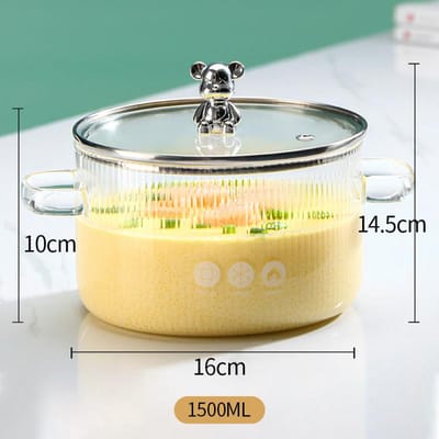 Casserole en verre borosilicaté épais et transparent, casserole de cuisson transparente, marmite à soupe, chauffage, casserole à double poignée avec couvercle, ustensiles de cuisine pour la maison 1500ML
