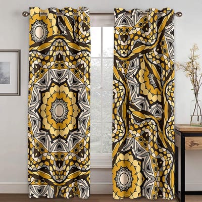 Rideau imprimé numérique de style ethnique bohème, salon, chambre à coucher, embellissement de la maison, tissu de rideau en fibre de polyester, deux panneaux W50xH130(CM)x2pcs&Hook