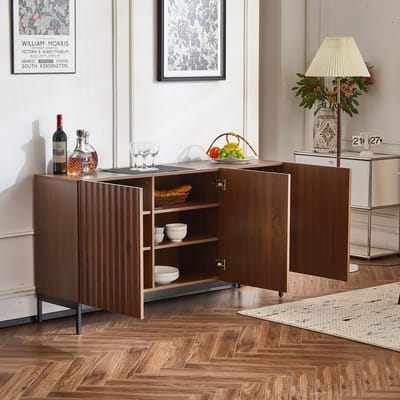 DESMIU Dressoir - Golvend Frontontwerp Met 3 Deuren En Verstelbare Planken - Voor Woonkamer En Eetkamer - MDF En Houtlook - 150x40x80 Cm - Donkerbruin