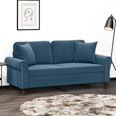 vidaXL - Tweezitsbank - met - sierkussens - 140 - cm - fluweel - blauw