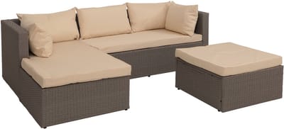 Poly-rattan set MCW-O46, balkon/tuin/lounge set zitbank groep ~ grijs bekleding beige