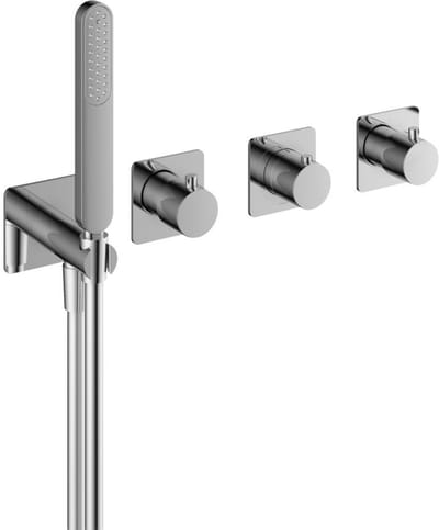 Hotbath Gal GL7071EXT afbouwdeel inbouwthermostaat met staafhanddouche aan houder en 2 stopkranen chroom