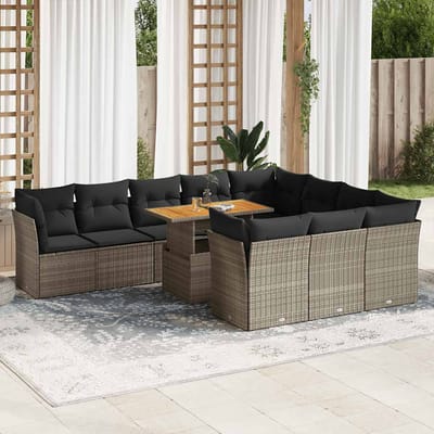 vidaXL - 11-delige - Loungeset - met - kussens - poly - rattan - grijs
