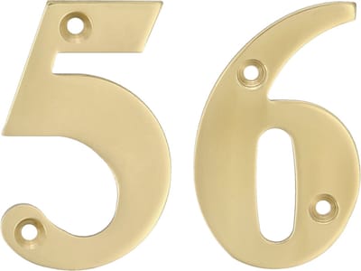 AMIG Huisnummer 56 - massief messing - 10cm - incl. bijpassende schroeven - gepolijst - goudkleur