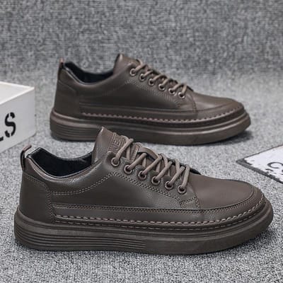 Nieuwe Zwarte Leren Schoenen Koreaanse Mode Schoenen Herenschoenen Trendy Sport Heren Casual Enkele Schoenen 44 gray