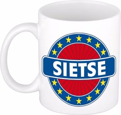 Bellatio Decorations - Sietse voornaam - koffiemok - beker - wit/blauw - 300 ml - Cadeau - Heren - Collega - Vaderdag - Verjaardag