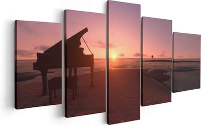 Artaza Canvas Schilderij Vijfluik Piano op het Strand bij Zonsondergang - 100x50 - Foto Op Canvas - Canvas Print