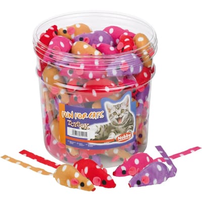 Set van 72 pluizige stoffen kattenspeeltjes voor muizen Nobby Pet