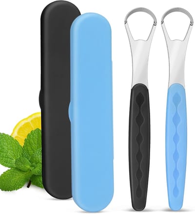 Twee Stuks Tongschraper voor Volwassenen met Opbergdoos voor Dagelijks Gebruik, Ideaal voor Mondhygiëne en Frisse Adem, Geschikt voor Thuis of Reizen