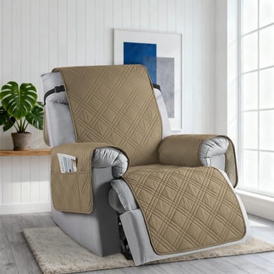 Stoelhoes voor relaxfauteuil, stretch stoelbeschermer met zakken, fauteuilhoes, televisiestoel met armleuning, stoelhoes voor televisiestoel, relaxstoel, stoelhoes (lichtbruin)
