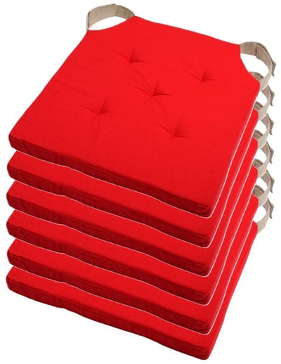 Stof Textile stoelkussen DUO - 6x - rood - 38 x 38 x 4 cm - klittenband sluiting - zitkussens - binnen/buiten
