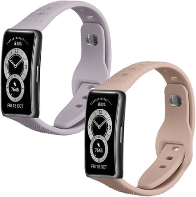 kwmobile 2x horlogebandjes geschikt voor Huawei Band 10 / 9 / 8 bandje - Smartwatch bandjes van TPU - Activity tracker horloge band in lavendel / oudroze