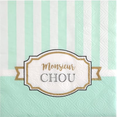 SANTEX - 20 kleine papieren babyshower servetten mint Monsieur Chou