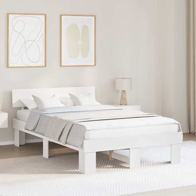 vidaXL - Bedframe - met - hoofdeinde - Wit - 140 - x - 190 - cm - Massief - grenenhout