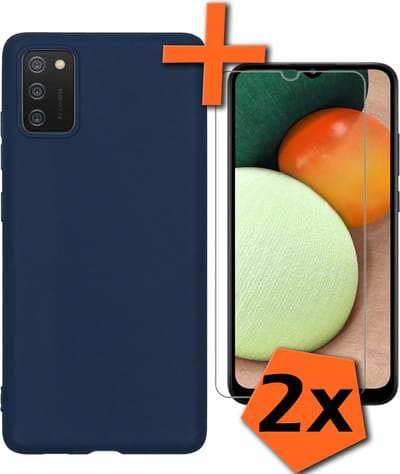 Hoes - Met 2x Screenprotector - Geschikt voor Samsung Galaxy A02s - Sterk & Shockproof - Back Cover - Siliconen Case - Telefoon Hoes - Donkerblauw