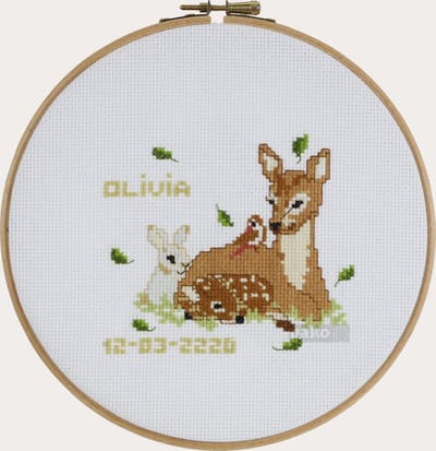 Pako Borduurpakket - Geboorte - telpatroon met codekaart - Lief Hertje - 212.366 - voorgesorteerd garen - Aida - 20 cm rond - DIY kit