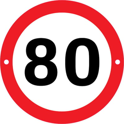 Verbodsbord 80 Kilometer - 30cmØ met 2 Boorgaten - op 3mm dik Aluminium