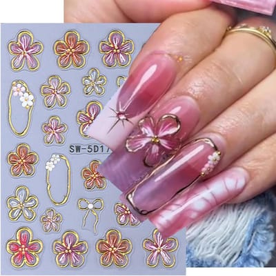 Dailygoods- Nagelstickers 5D Bloemen - 2 Velletjes - Lente/Zomer Design - Eenvoudige Applicatie - Milieuvriendelijk Materiaal - Glittereffecten