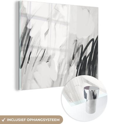 MuchoWow® Glasschilderij 50x50 cm - Schilderij acrylglas - Kunst - Abstract - Grijs - Foto op glas - Schilderijen