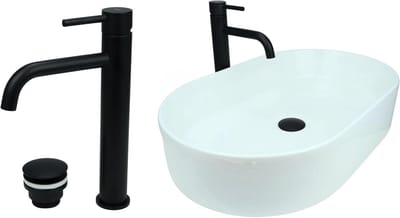 Opzetwastafel set - Badkamer wasbak - Moderne badkamer - Zonder kraangat - Ovaal model - Glanzend