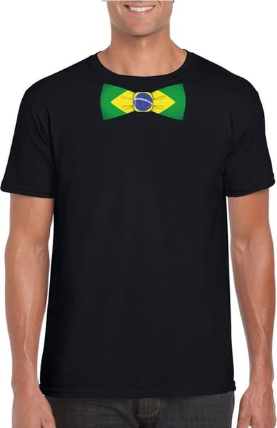 Zwart t-shirt met Braziliaanse vlag strikje heren - Brazilie supporter S