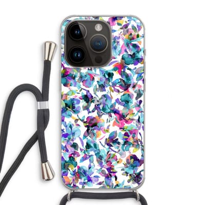 Case Company® - Hoesje met koord geschikt voor iPhone 14 Pro hoesje met Koord - Hibiscus Flowers - Telefoonhoesje met Zwart Koord - Bescherming aan alle Kanten en Over de Schermrand
