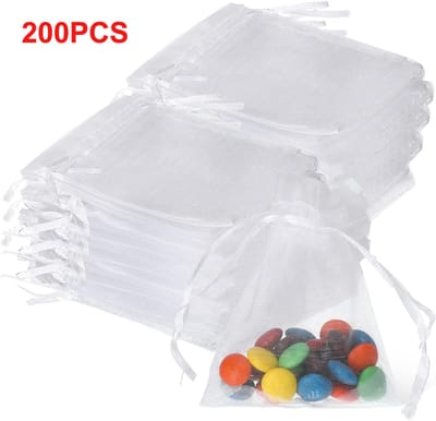 Organza Zakjes - Cadeau Tasjes - Feestelijke Presentatie - Met Trekkoord - 200 Stuks - Wit