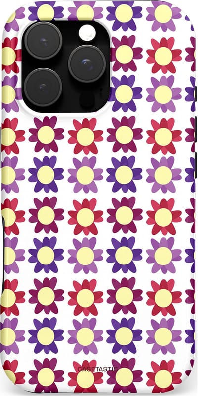 Casetastic hoesje geschikt voor Apple iPhone 16 Pro - MagSafe - Dubbellaagse bescherming - Rood Paarse Roze Madelief Bloementjes - Fashion Case - Wit Lavendel Crème Bordeaux