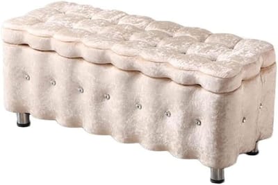 Opbergkruk - Voetenbank Kruk - Schoenen Wisselen - IJsvliesstof Comfort - 40x40x40cm - Champagne