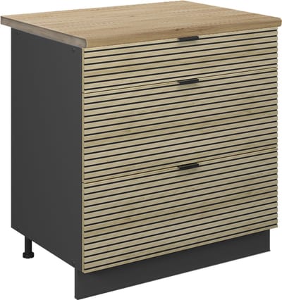 Vicco Fame-Line Keukenonderkast – 80 cm met 3 laden, WB Eik Eiken paneel