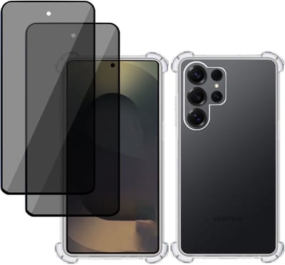 TechNow Hoesje + 2x Privé Screenprotector geschikt voor Samsung Galaxy S25 Ultra – Privacy Tempered Glass - Case Transparant
