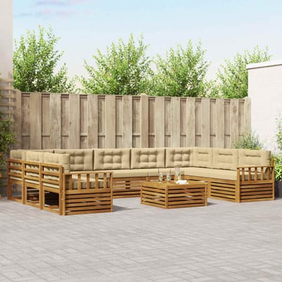 vidaXL - Buiten - bank - set - 10 - st - Natuurlijk - en - Beige - Massief - Acacia - Hout
